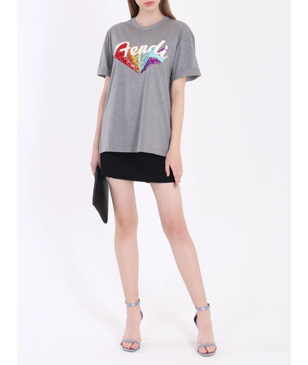 FENDI Серая хлопковая футболка, фото 2