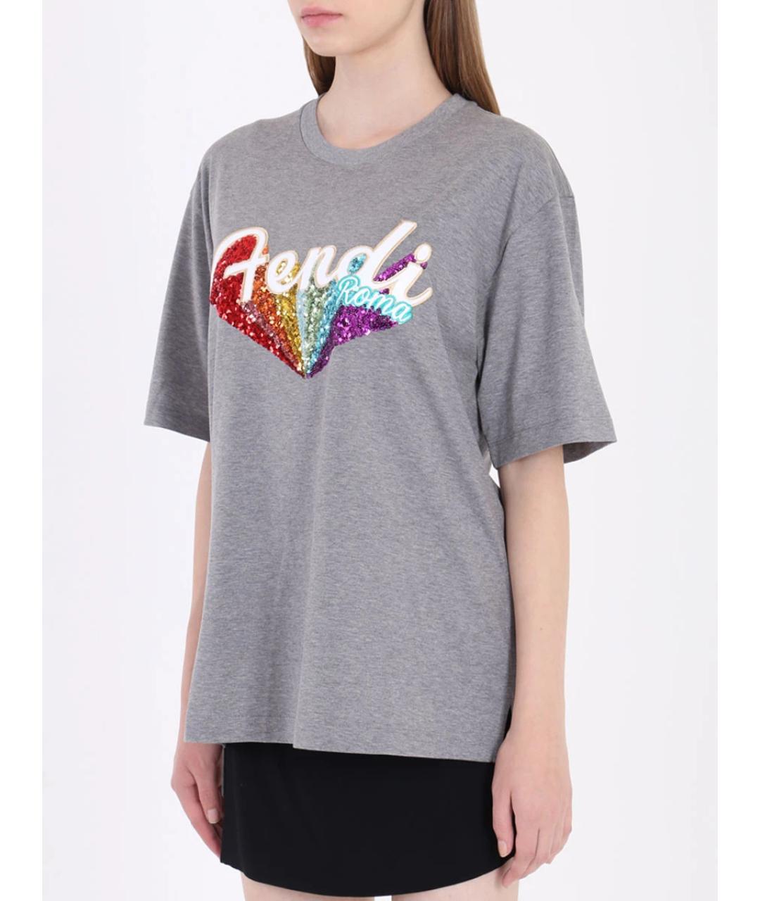FENDI Серая хлопковая футболка, фото 4