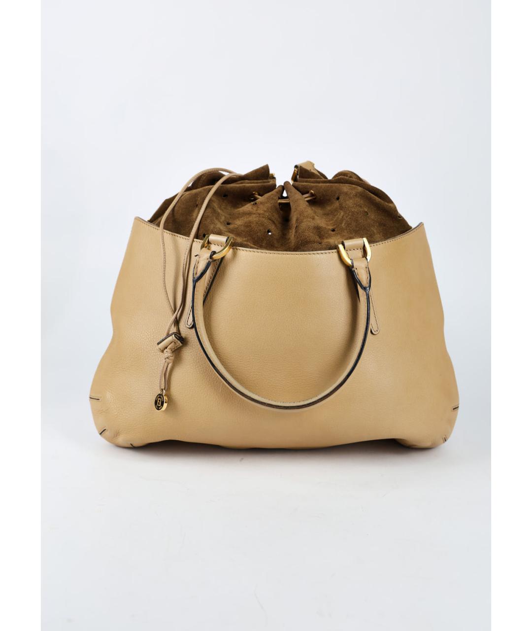 FENDI Бежевая кожаная сумка тоут, фото 3