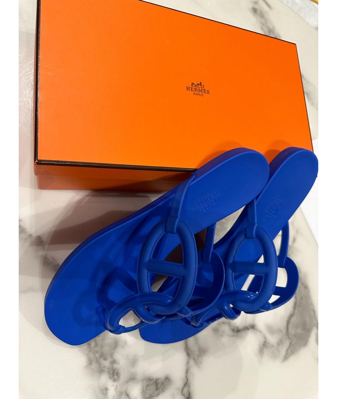 HERMES Синие резиновые шлепанцы, фото 3