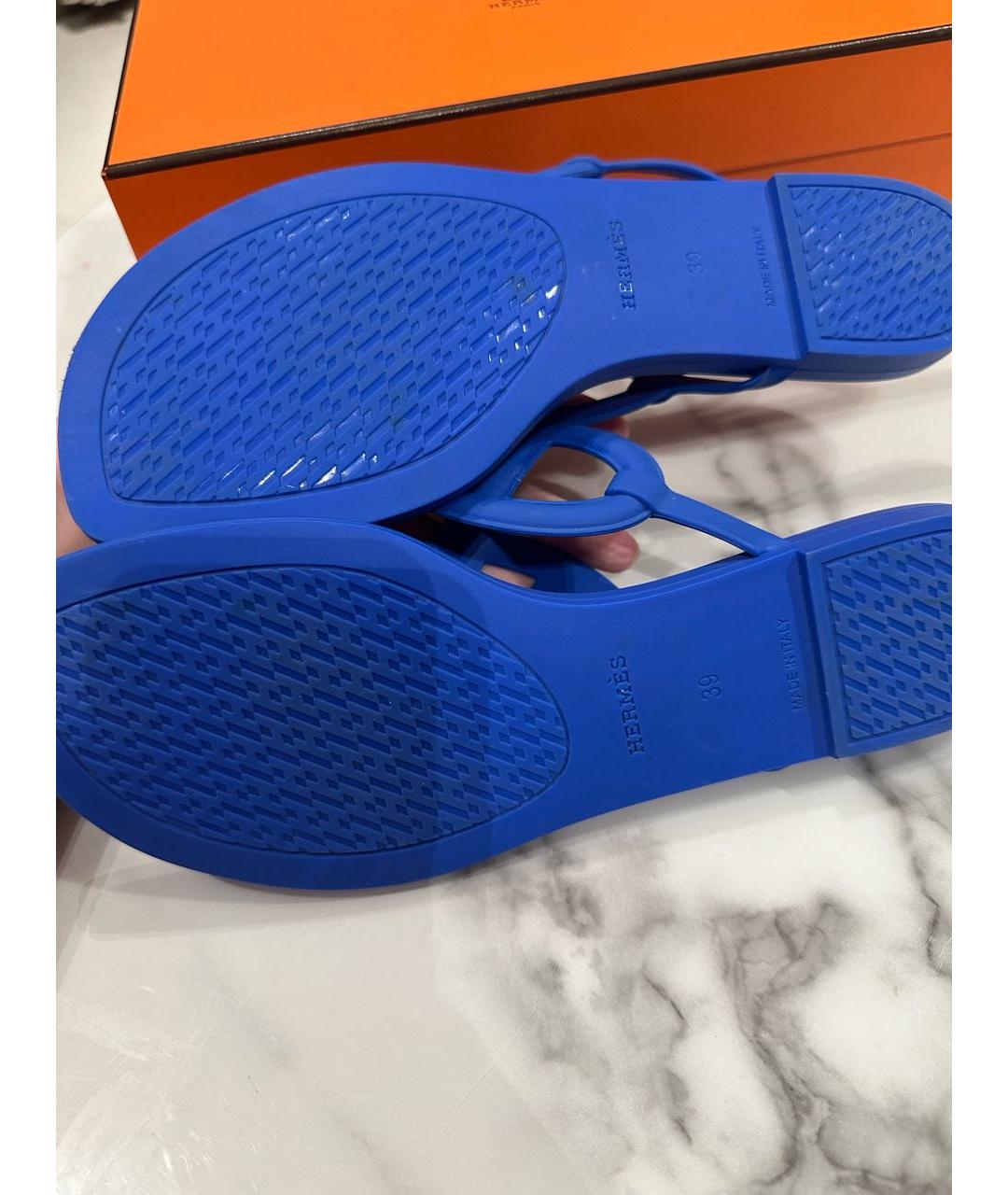 HERMES Синие резиновые шлепанцы, фото 4