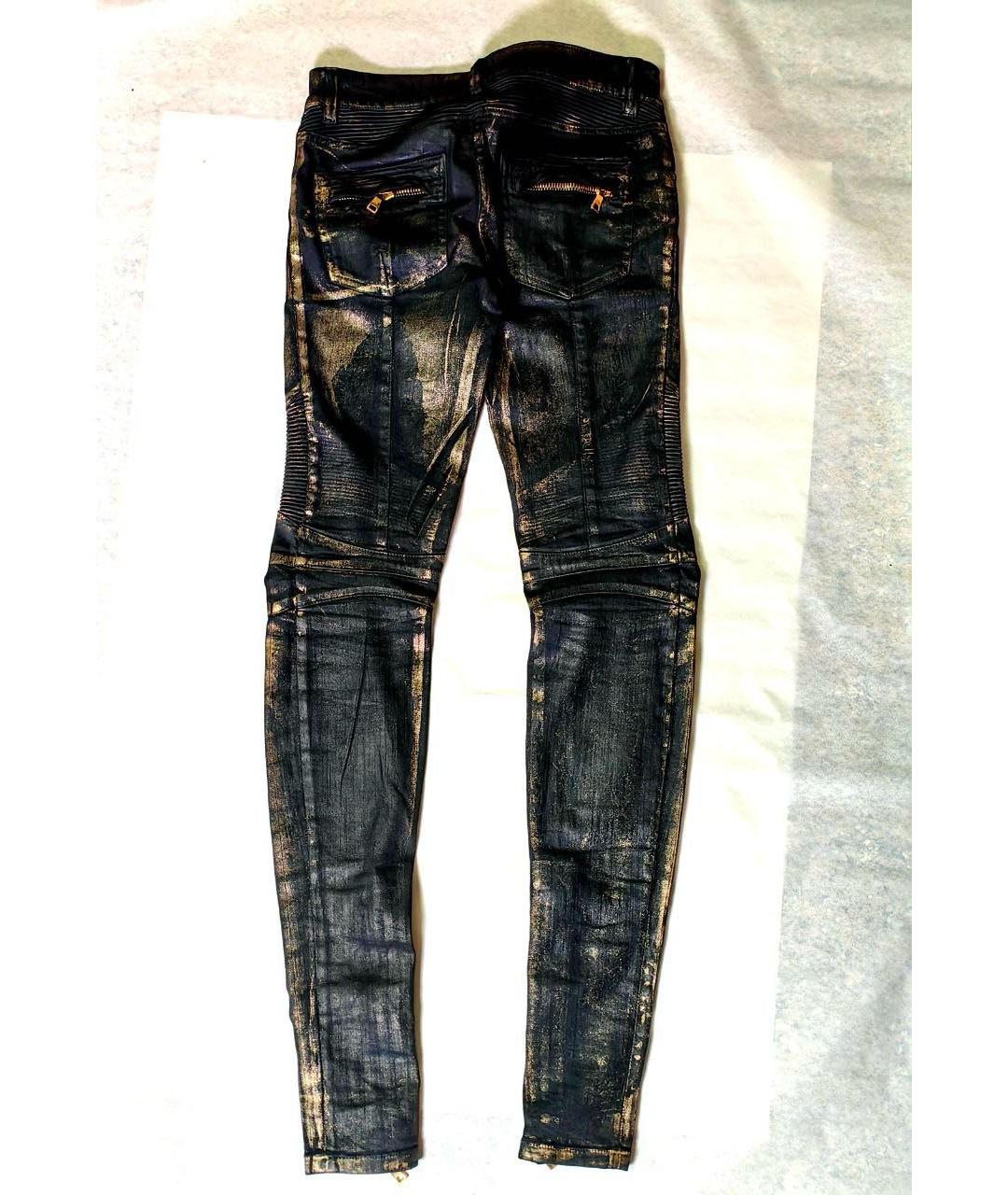 BALMAIN Золотые хлопко-эластановые джинсы слим, фото 2