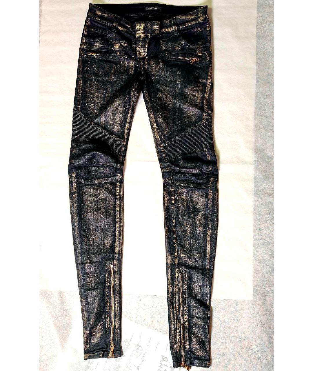 BALMAIN Золотые хлопко-эластановые джинсы слим, фото 7