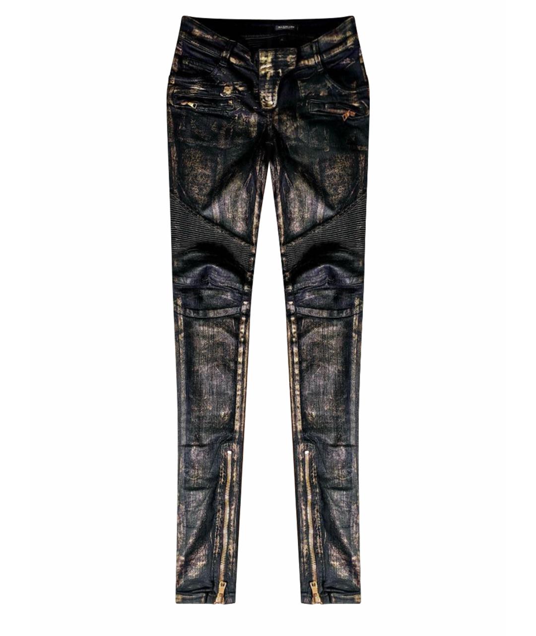BALMAIN Золотые хлопко-эластановые джинсы слим, фото 1