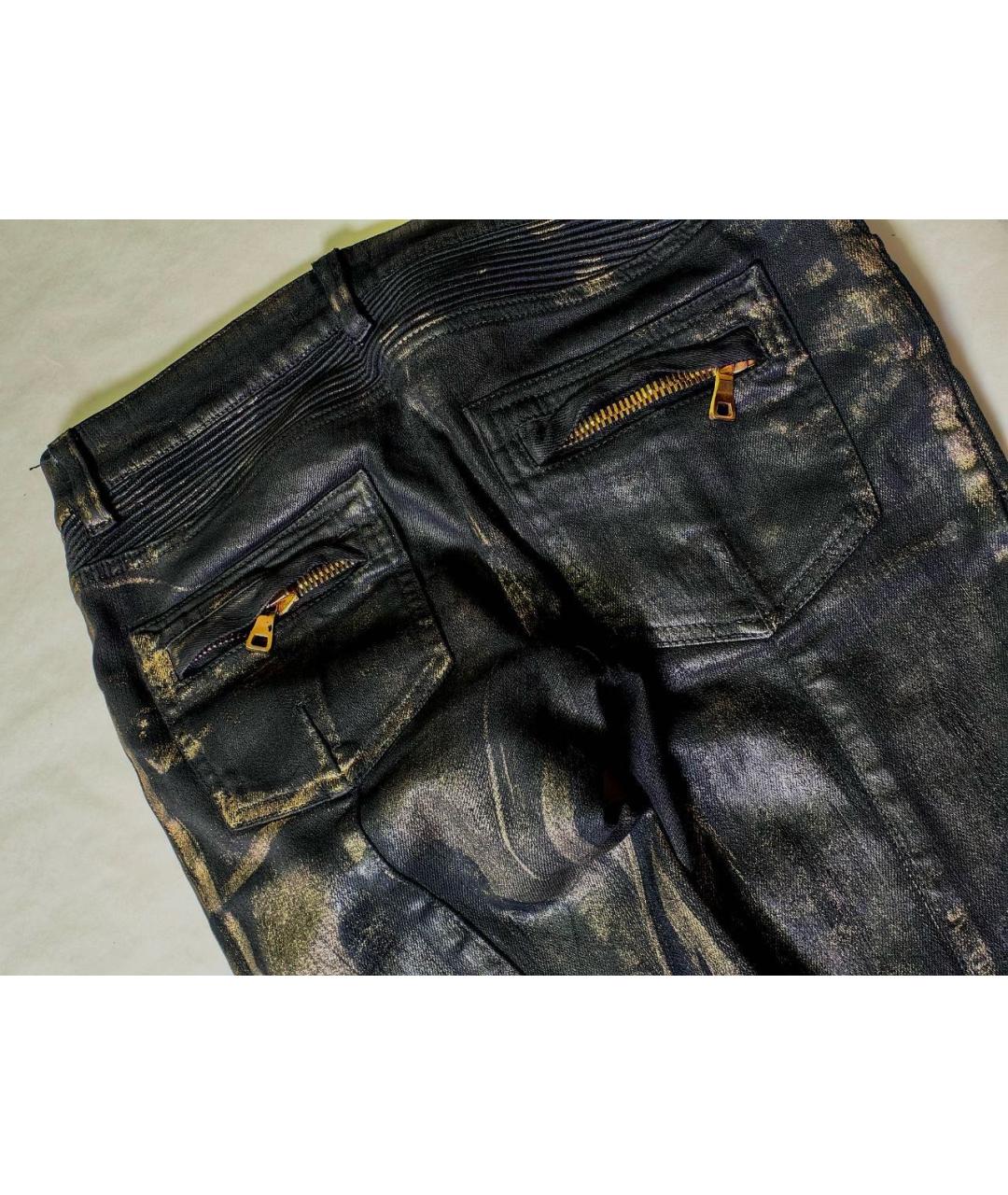 BALMAIN Золотые хлопко-эластановые джинсы слим, фото 4