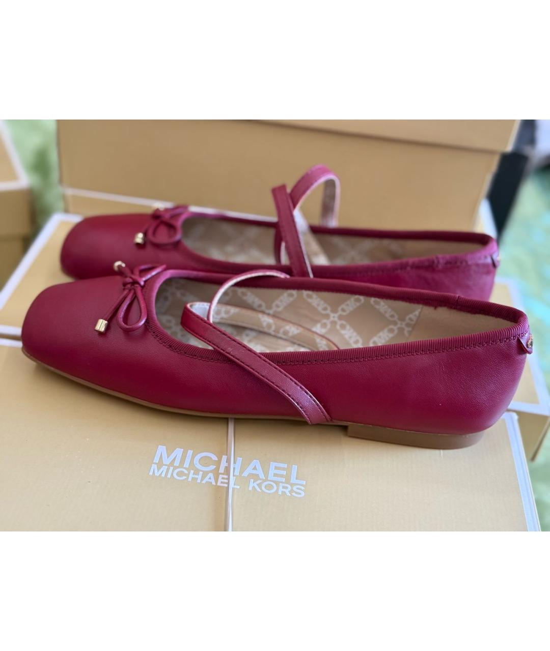 MICHAEL MICHAEL KORS Бордовые кожаные балетки, фото 5