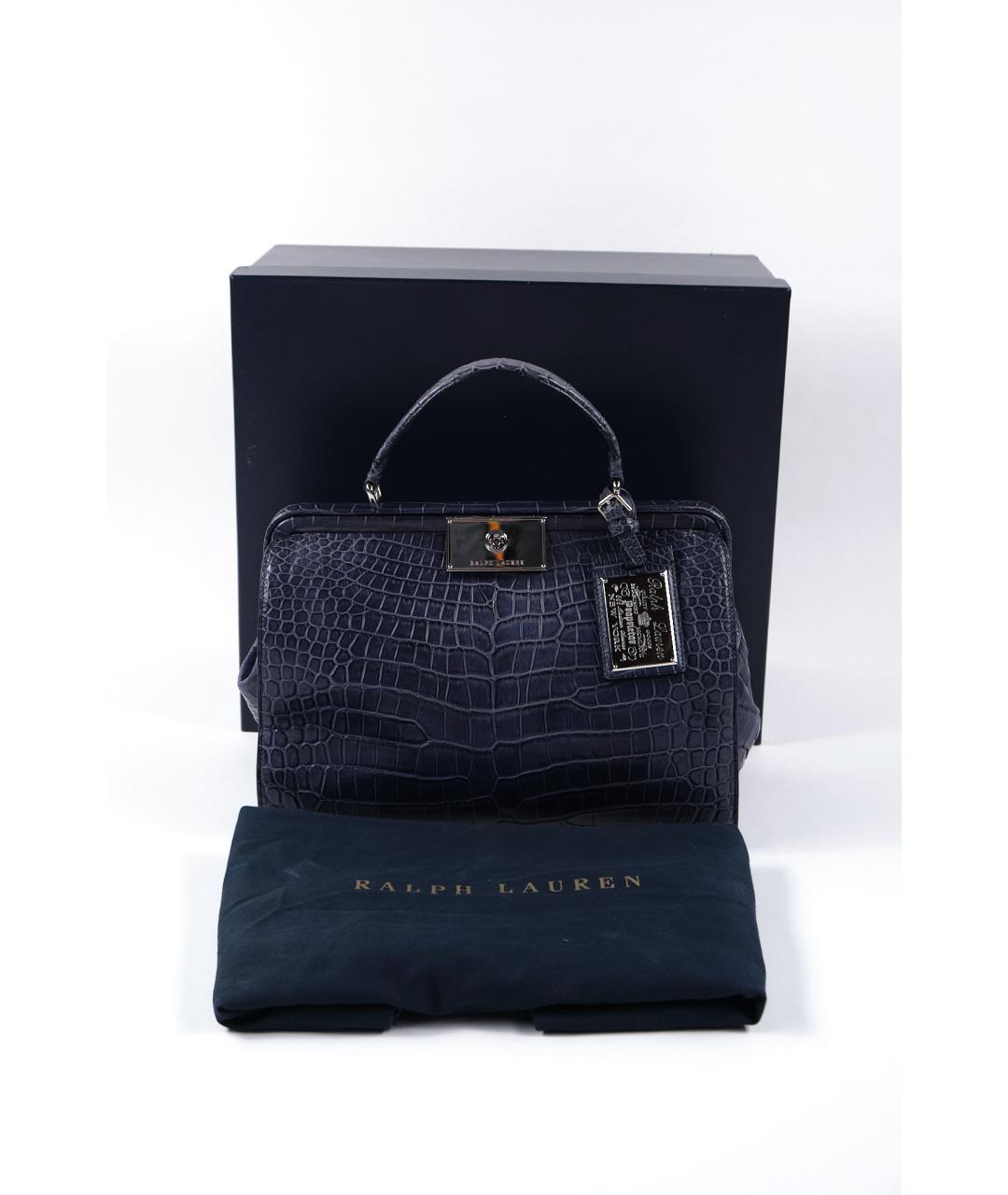 RALPH LAUREN Синяя сумка с короткими ручками из экзотической кожи, фото 8