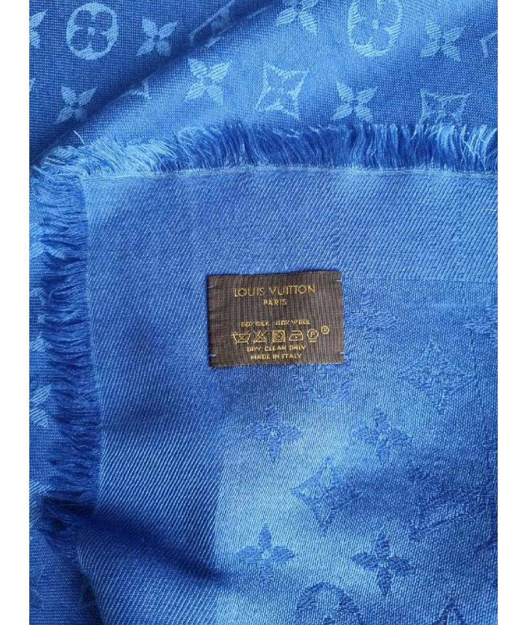 LOUIS VUITTON Синий шелковый шарф, фото 3