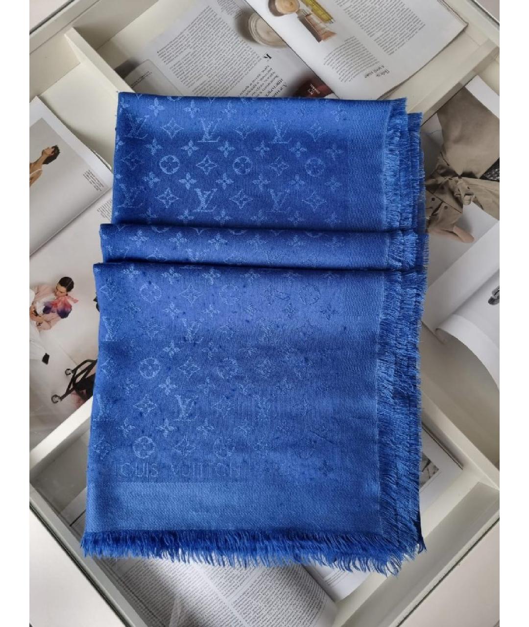 LOUIS VUITTON Синий шелковый шарф, фото 2