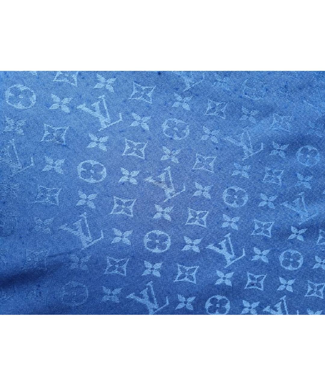 LOUIS VUITTON Синий шелковый шарф, фото 8
