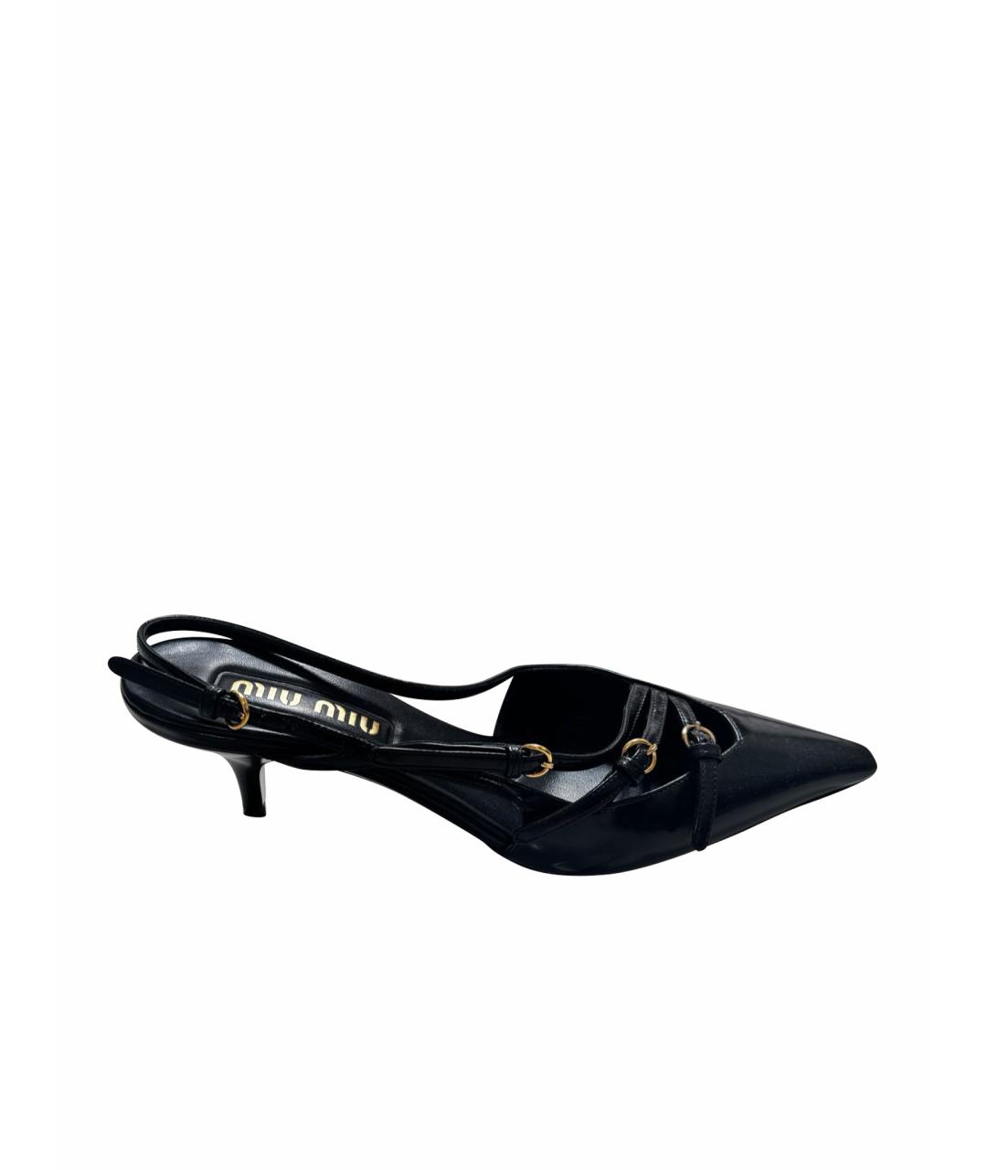 MIU MIU Черные кожаные лодочки на низком каблуке, фото 1