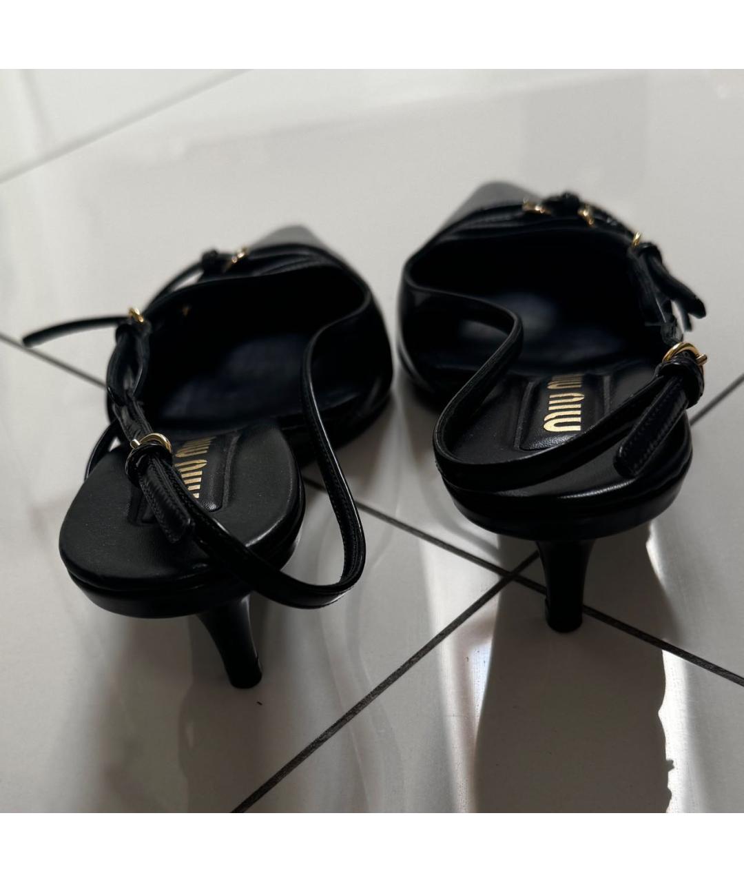MIU MIU Черные кожаные лодочки на низком каблуке, фото 4