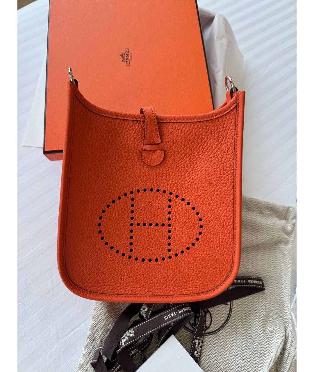 HERMES Оранжевая кожаная сумка через плечо, фото 9