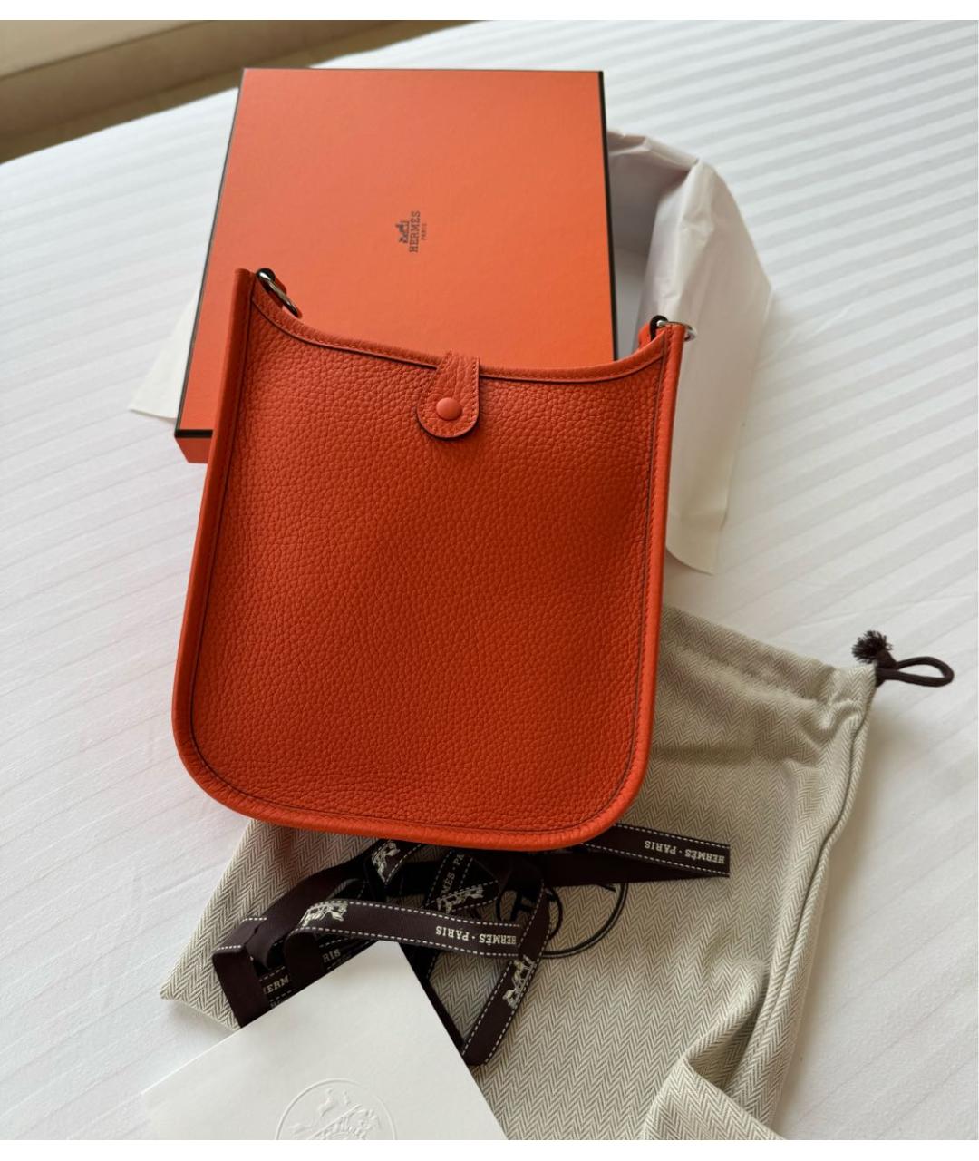 HERMES Оранжевая кожаная сумка через плечо, фото 4