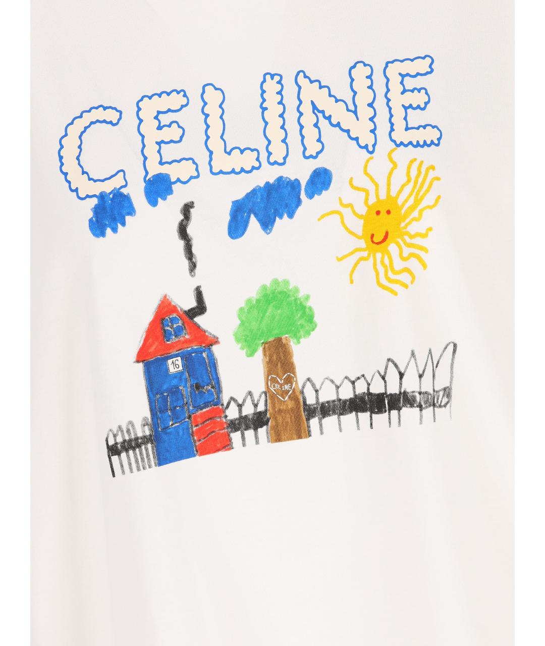 CELINE Белая хлопковая футболка, фото 3