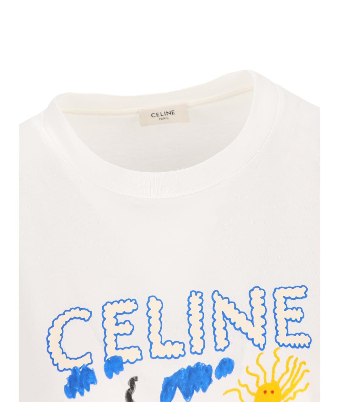 CELINE Белая хлопковая футболка, фото 2