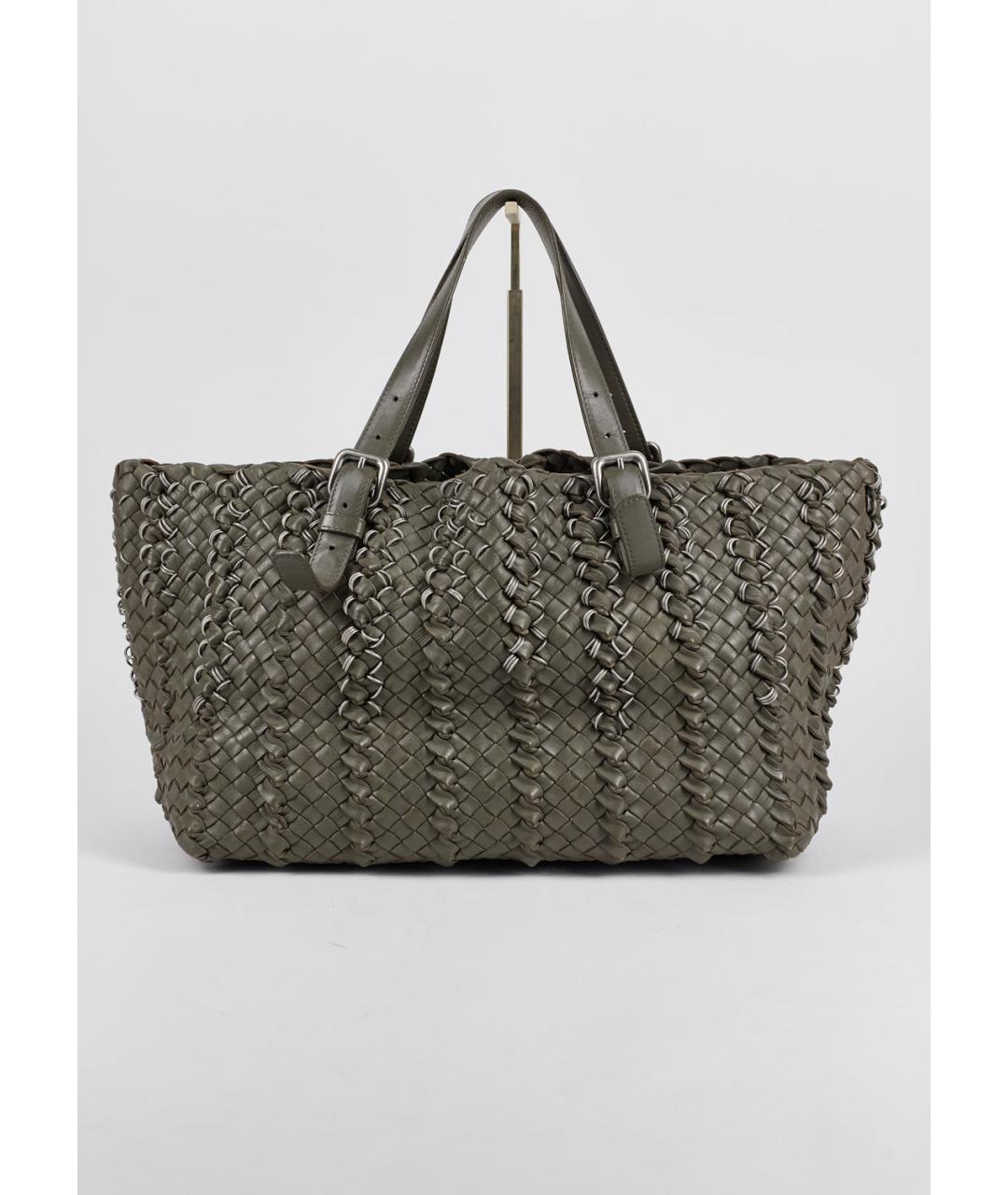 BOTTEGA VENETA Хаки кожаная сумка тоут, фото 3