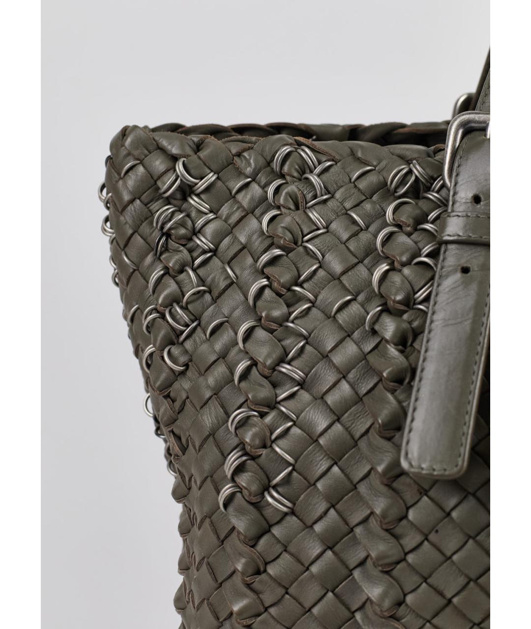 BOTTEGA VENETA Хаки кожаная сумка тоут, фото 5