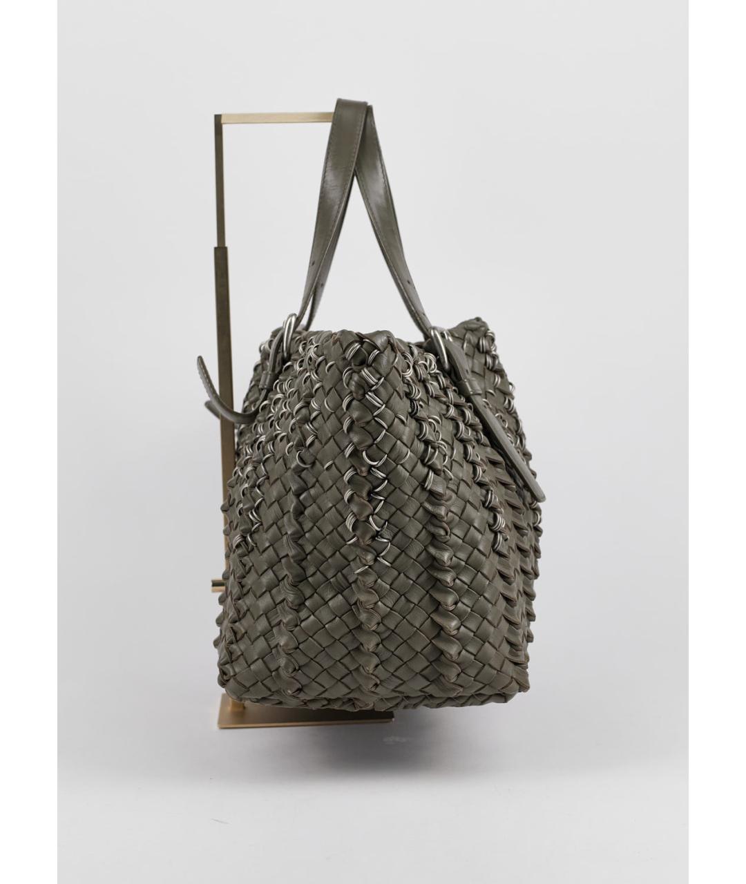 BOTTEGA VENETA Хаки кожаная сумка тоут, фото 2
