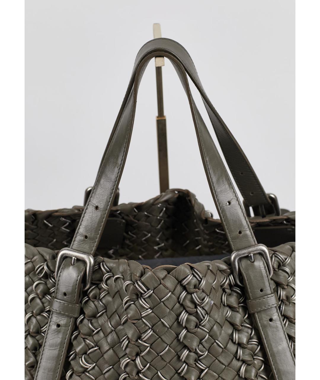 BOTTEGA VENETA Хаки кожаная сумка тоут, фото 8