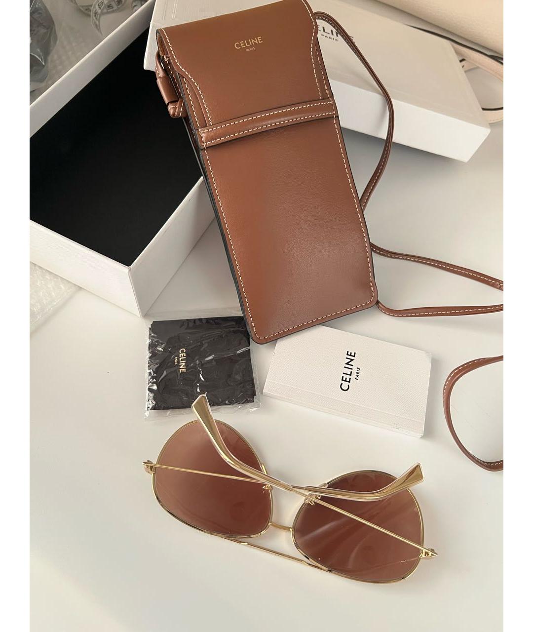 CELINE Золотые металлические солнцезащитные очки, фото 3