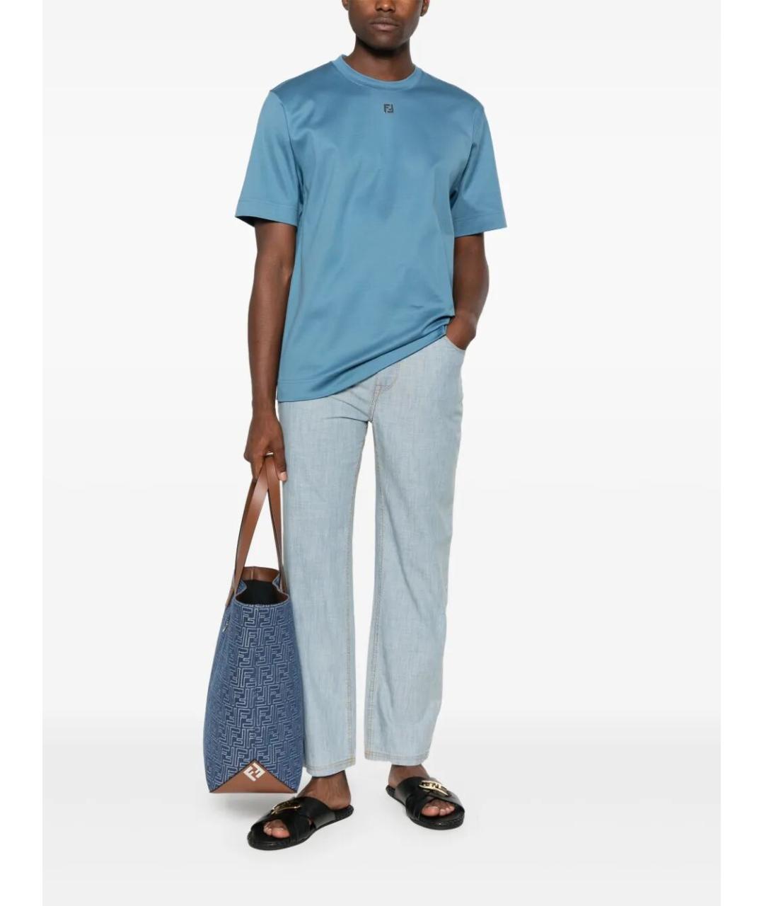 FENDI Голубые хлопковые прямые джинсы, фото 2