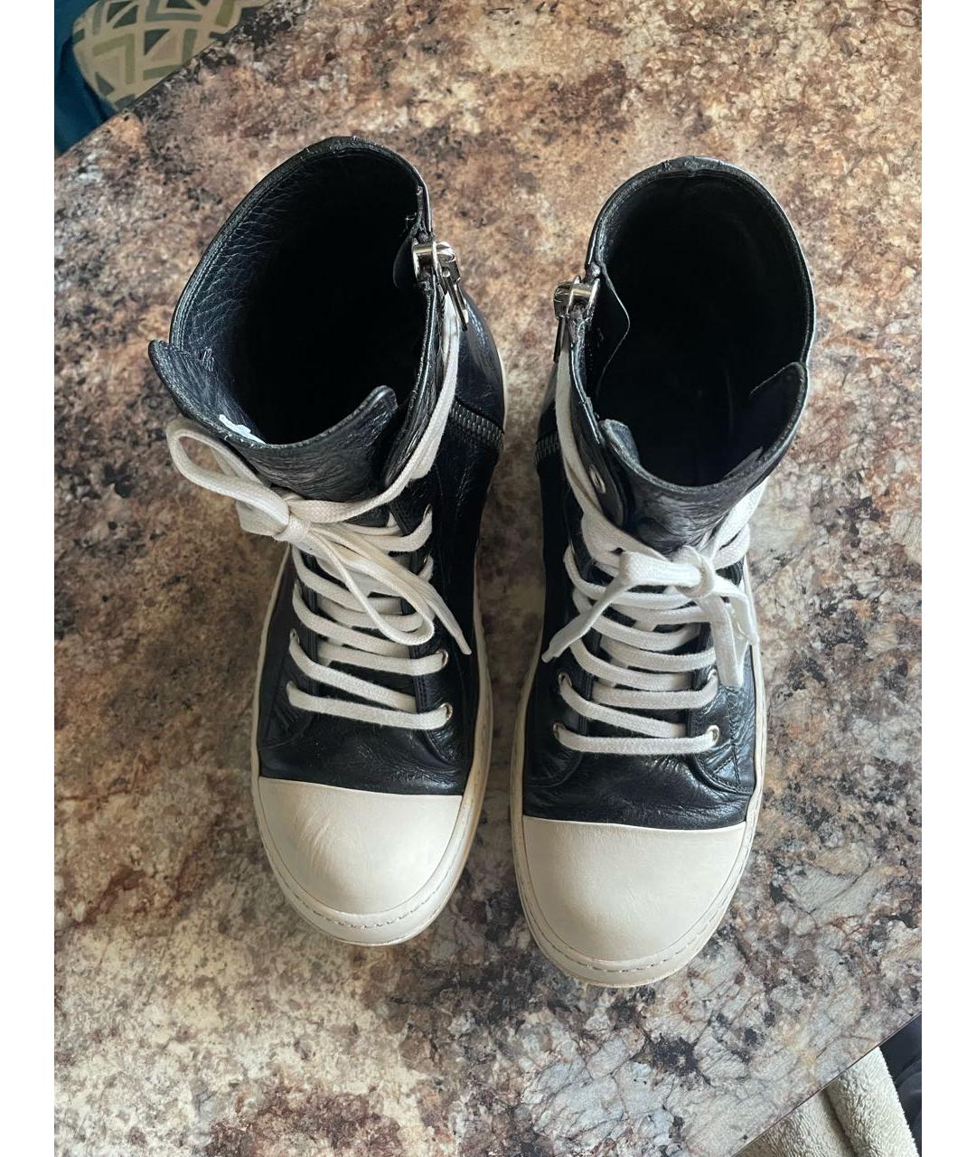 RICK OWENS Черные кожаные высокие кроссовки / кеды, фото 4