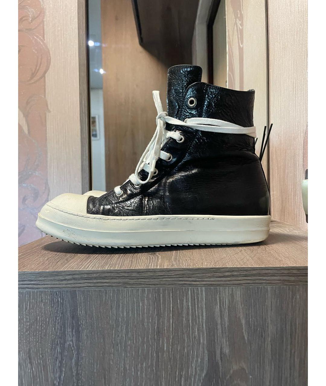 RICK OWENS Черные кожаные высокие кроссовки / кеды, фото 5