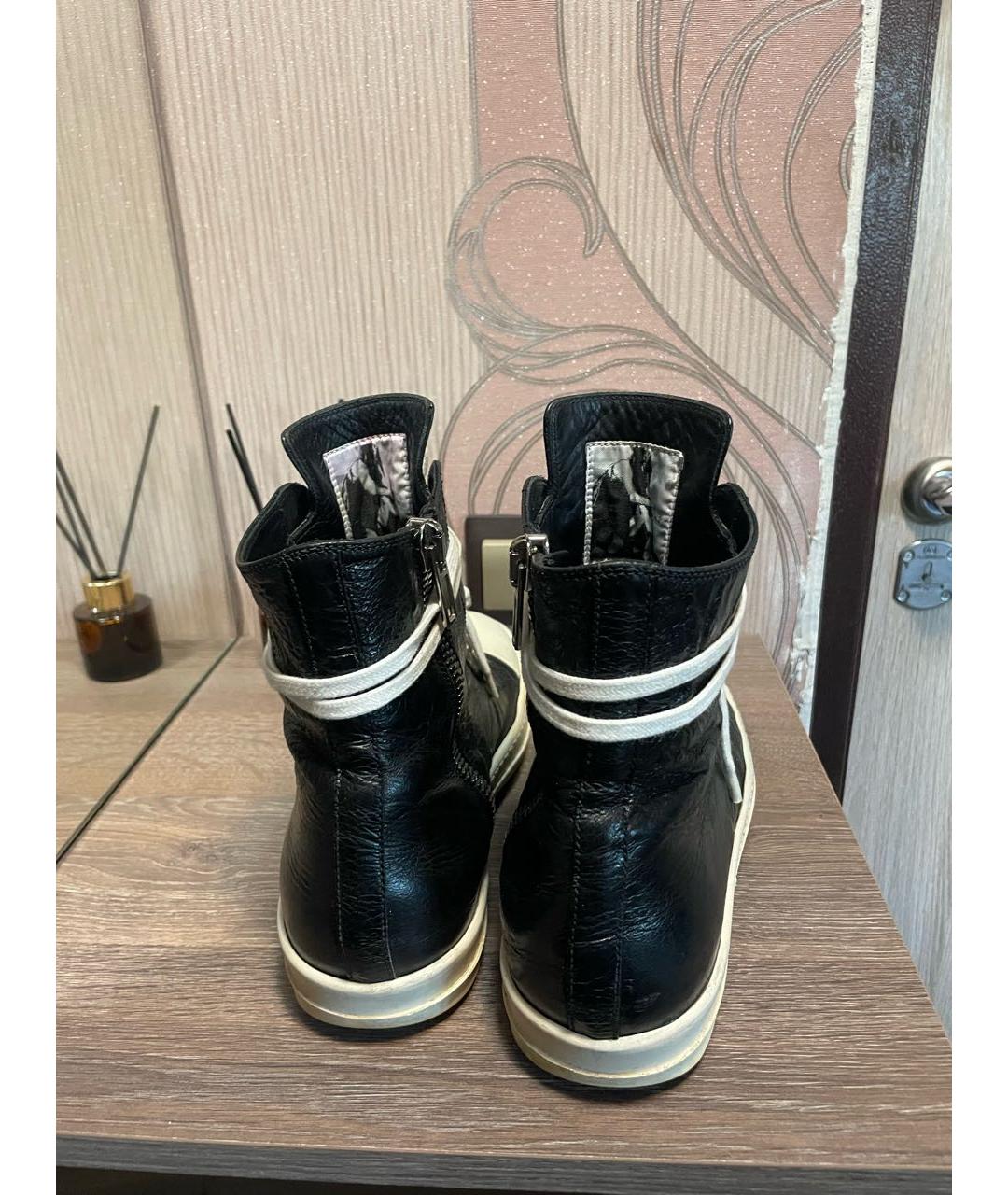 RICK OWENS Черные кожаные высокие кроссовки / кеды, фото 3