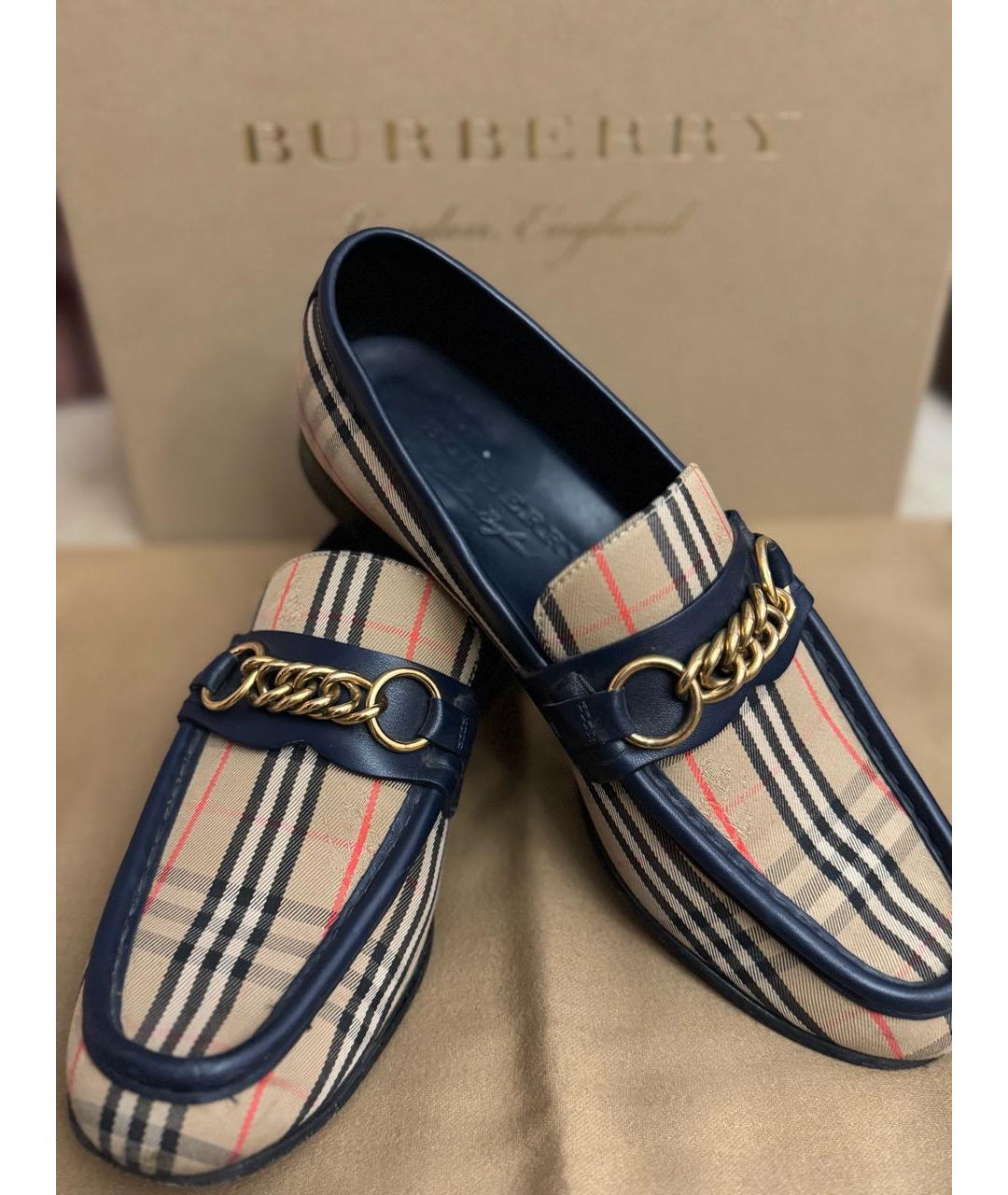 BURBERRY Бежевые текстильные лоферы, фото 4