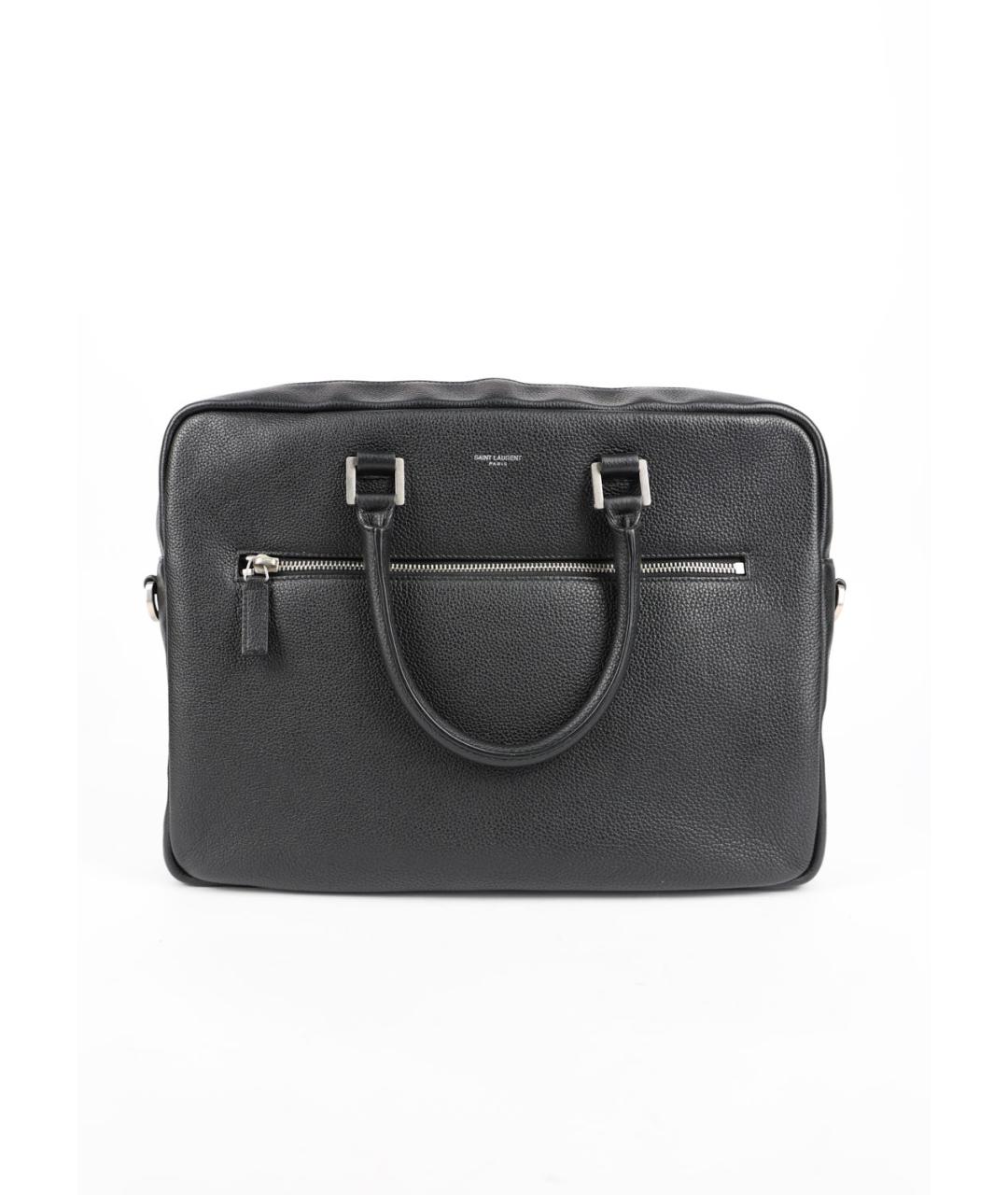 SAINT LAURENT Черный кожаный портфель, фото 3