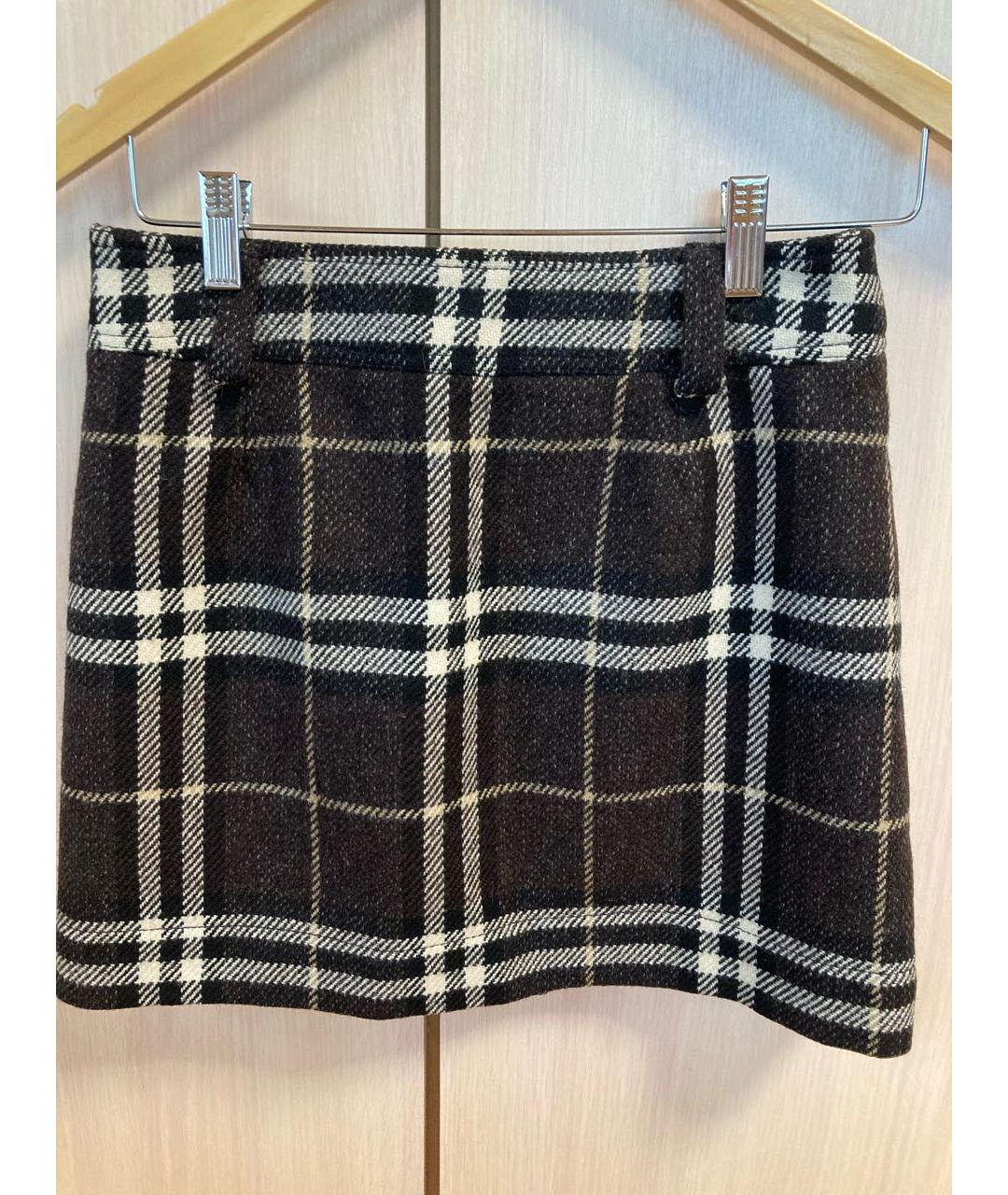 BURBERRY Коричневая шерстяная юбка мини, фото 2