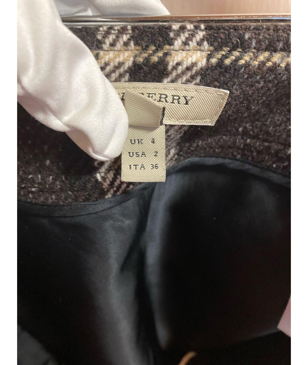 BURBERRY Коричневая шерстяная юбка мини, фото 6