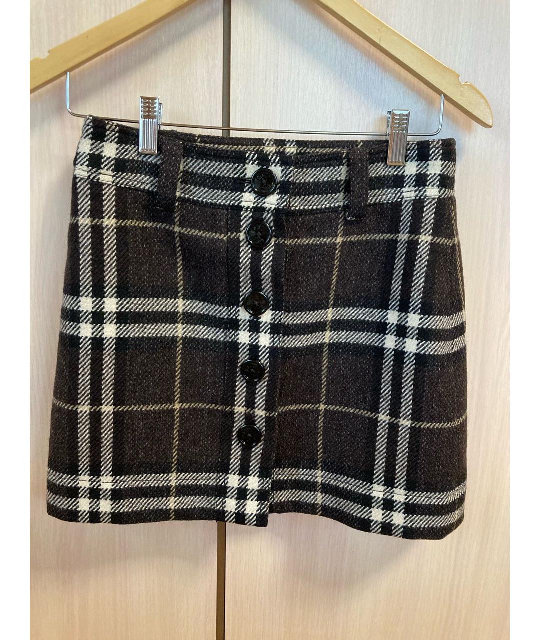 BURBERRY Коричневая шерстяная юбка мини, фото 9