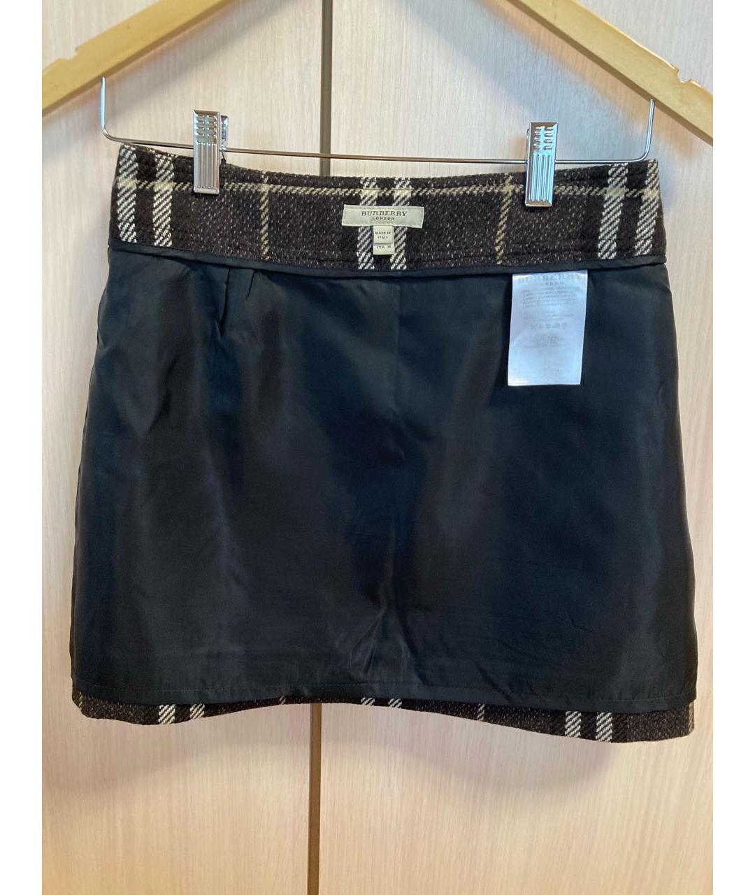 BURBERRY Коричневая шерстяная юбка мини, фото 3