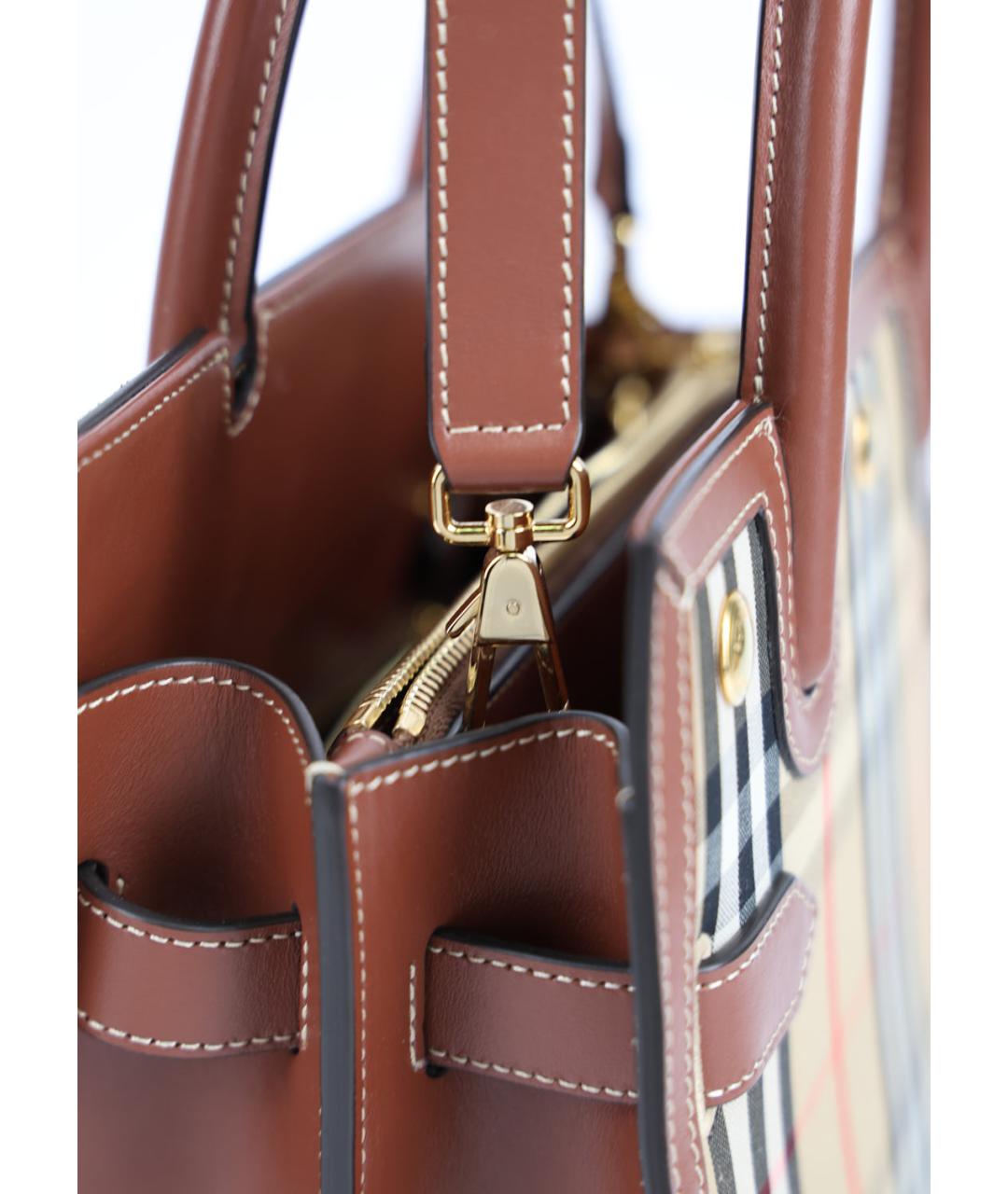 BURBERRY Коричневая тканевая сумка с короткими ручками, фото 6