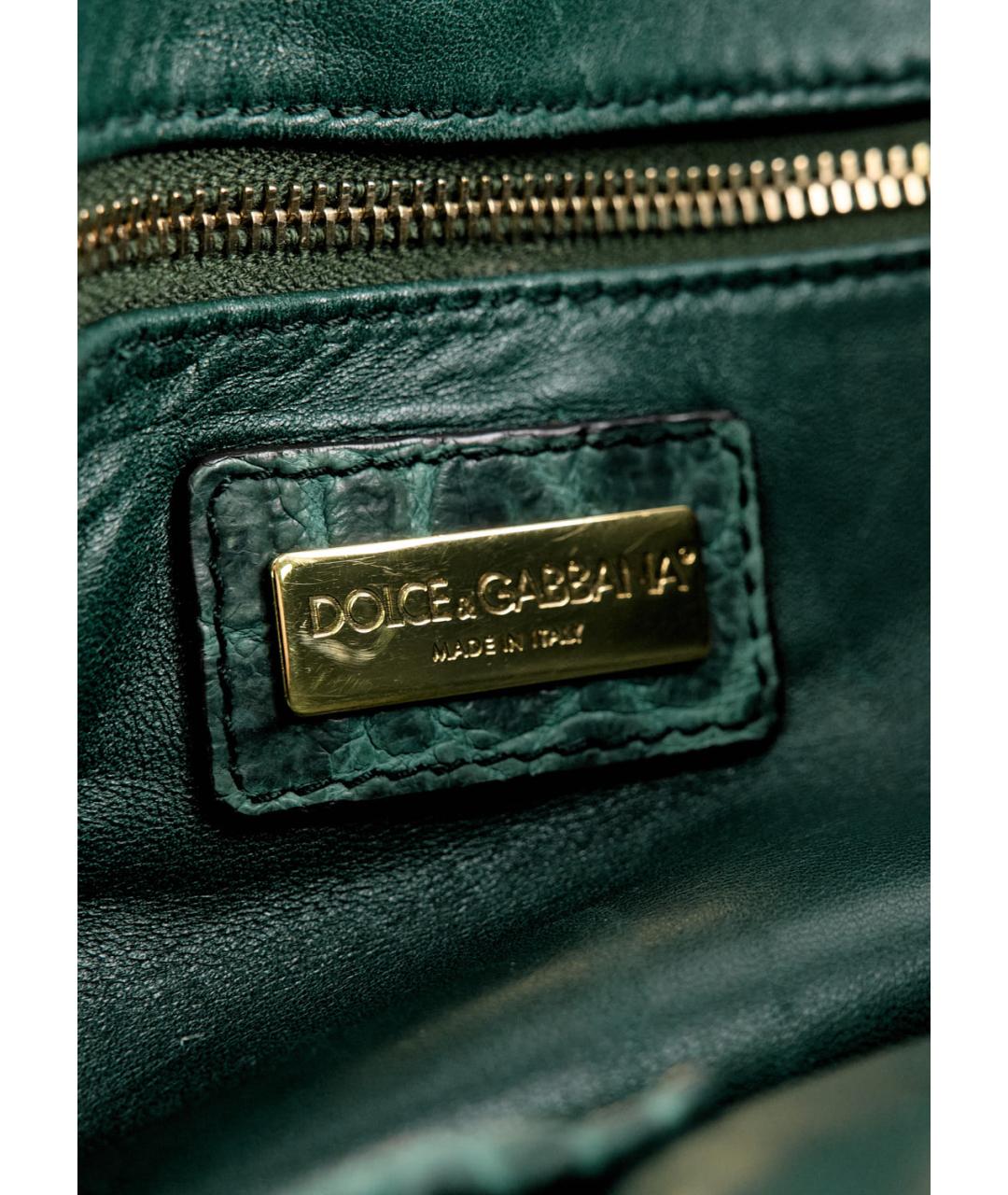 DOLCE&GABBANA Зеленая сумка с короткими ручками из экзотической кожи, фото 5