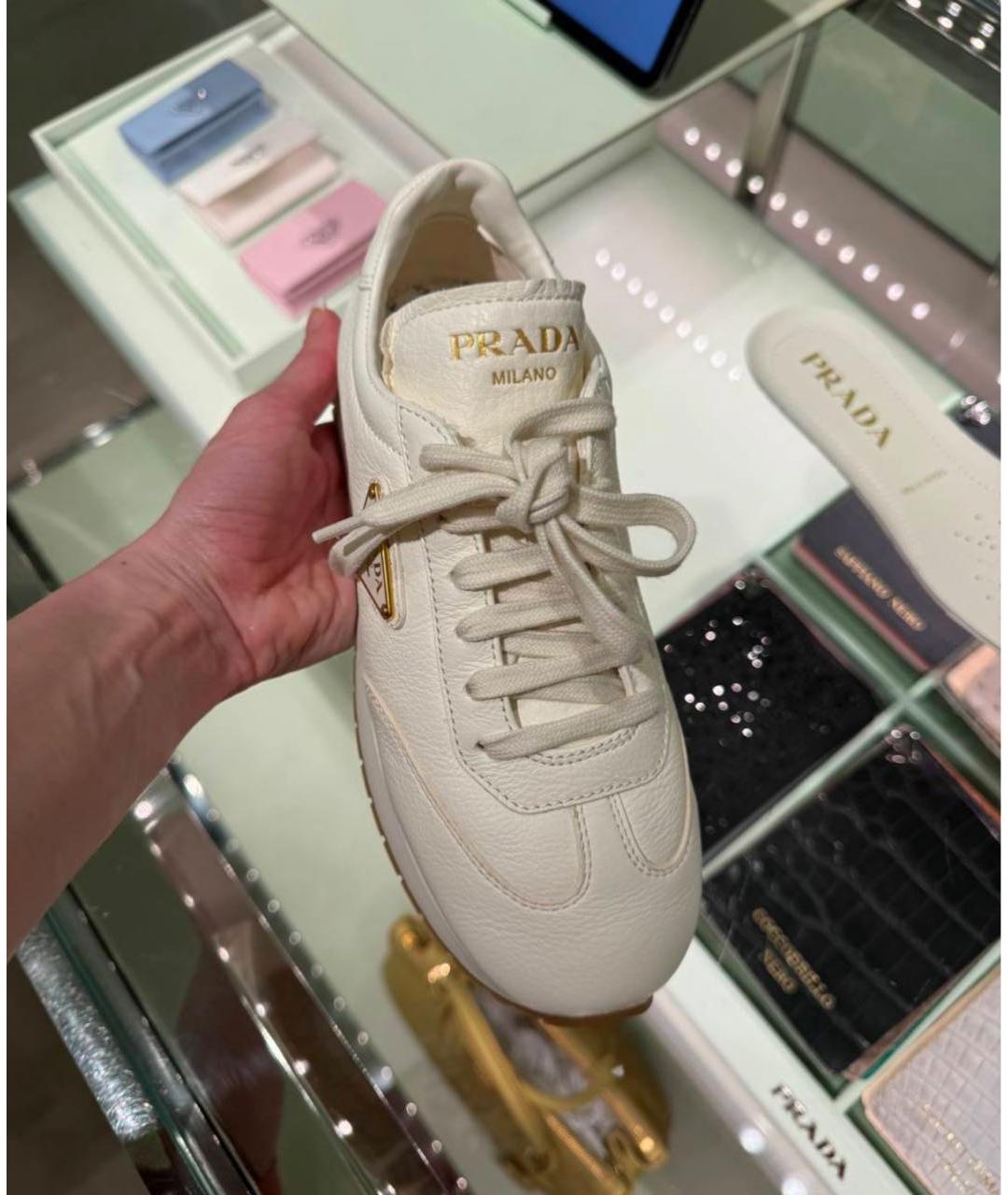 PRADA Белые кожаные кроссовки, фото 8