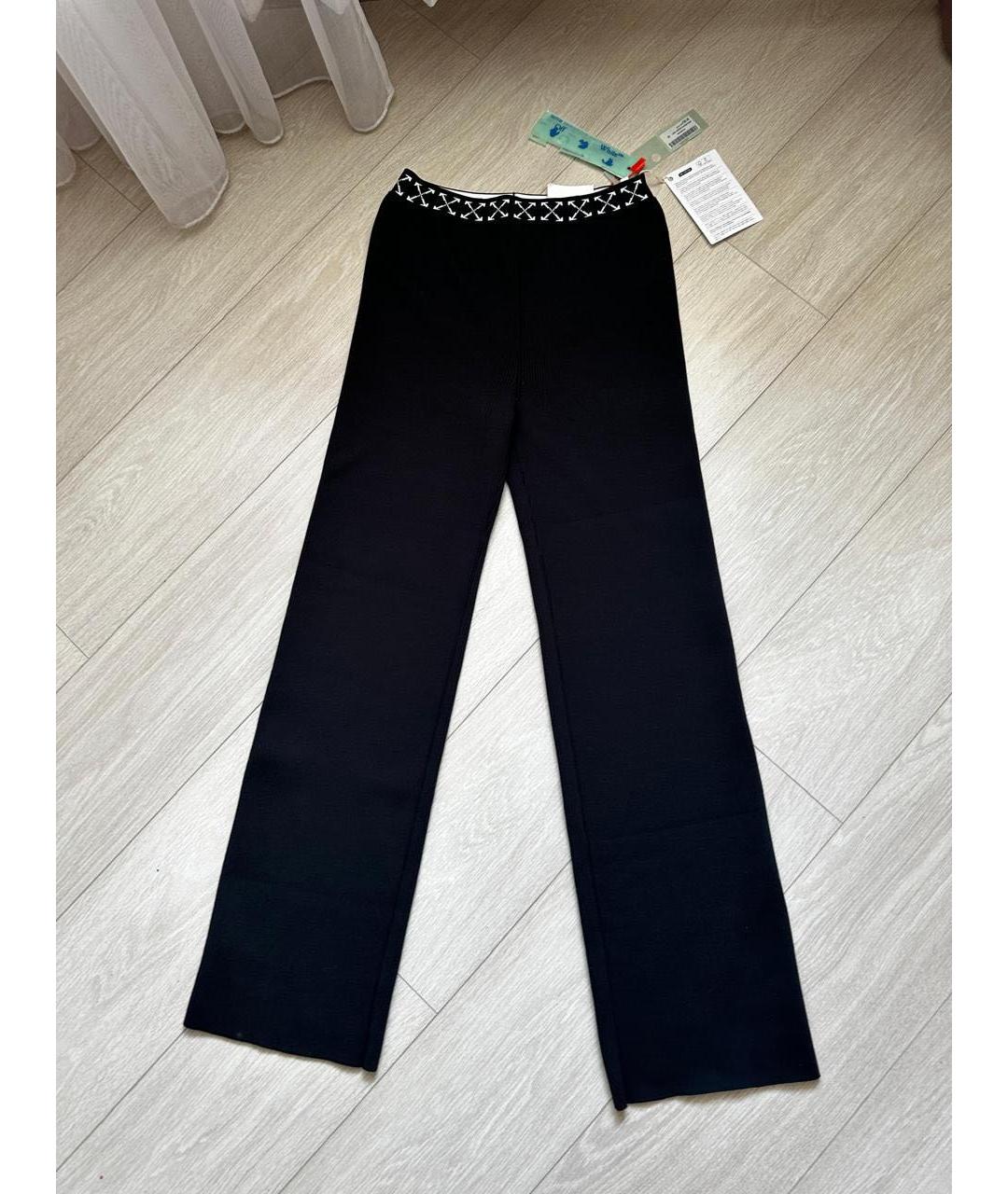 OFF-WHITE Черные вискозные прямые брюки, фото 2