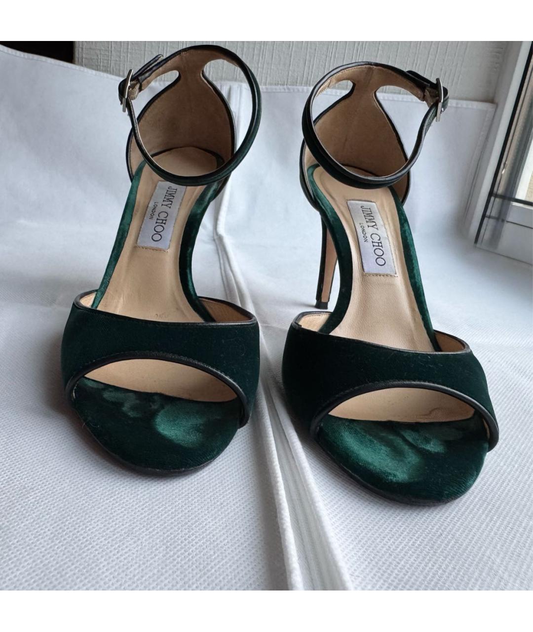 JIMMY CHOO Зеленые бархатные босоножки, фото 2