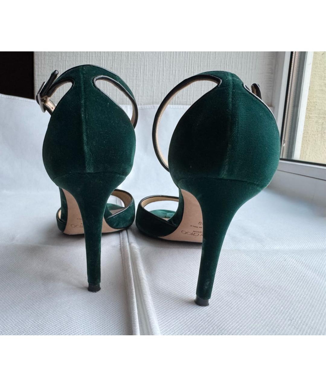 JIMMY CHOO Зеленые бархатные босоножки, фото 4