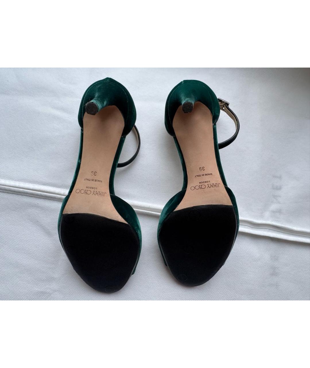 JIMMY CHOO Зеленые бархатные босоножки, фото 5