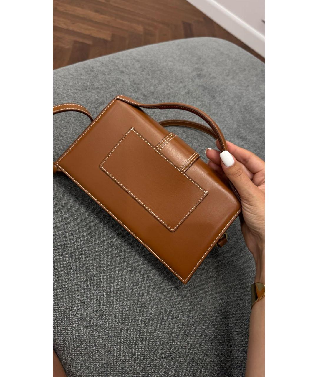 JACQUEMUS Коричневая кожаная сумка с короткими ручками, фото 3