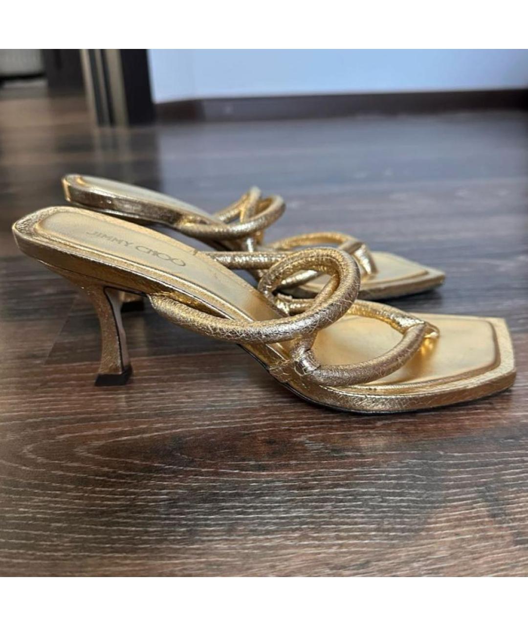 JIMMY CHOO Золотые кожаные босоножки, фото 5