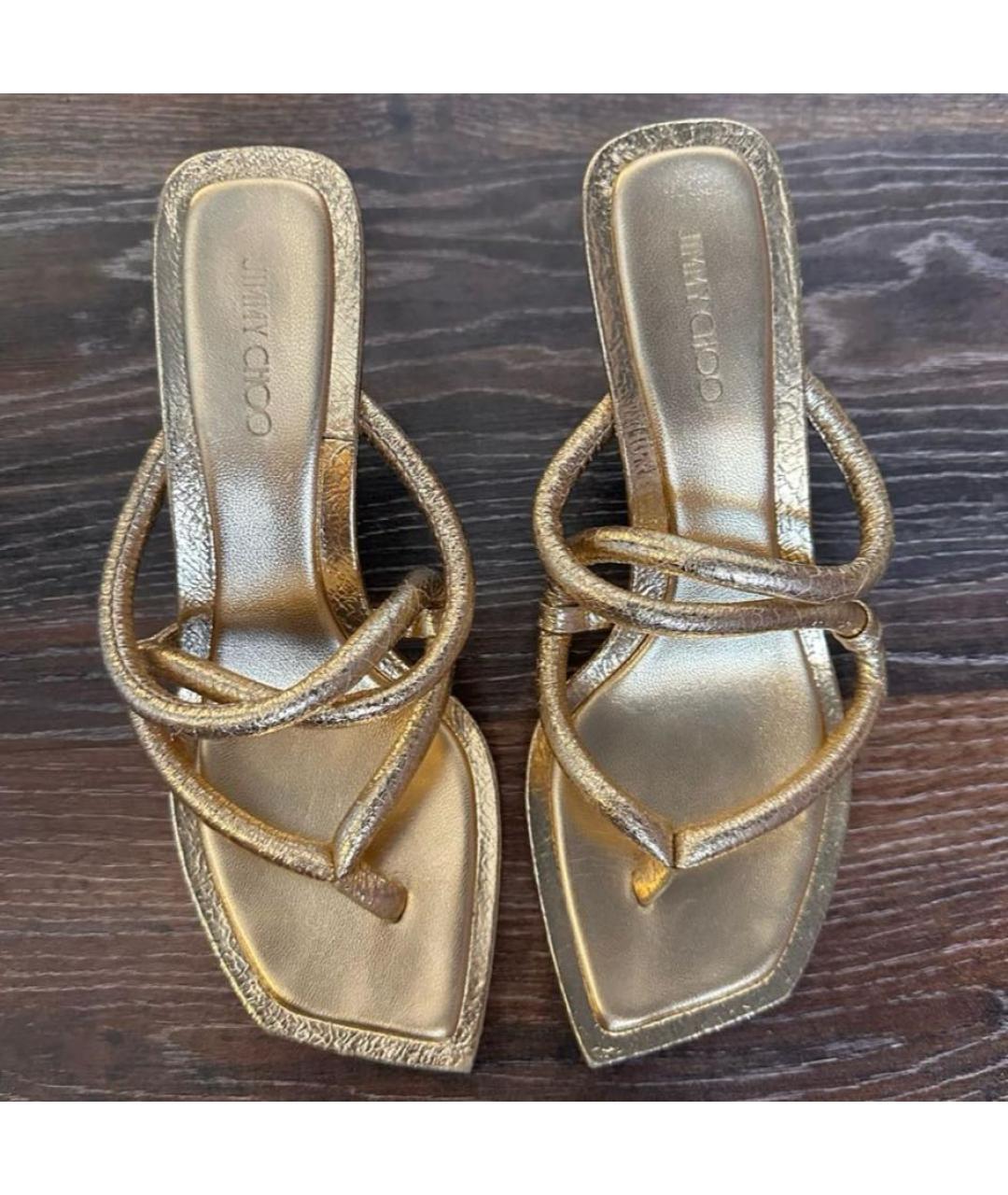 JIMMY CHOO Золотые кожаные босоножки, фото 8