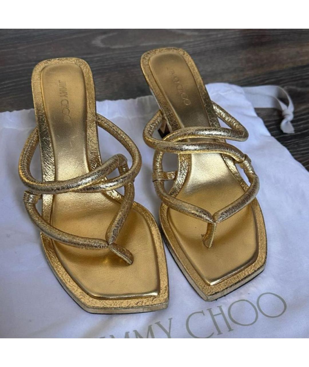 JIMMY CHOO Золотые кожаные босоножки, фото 4