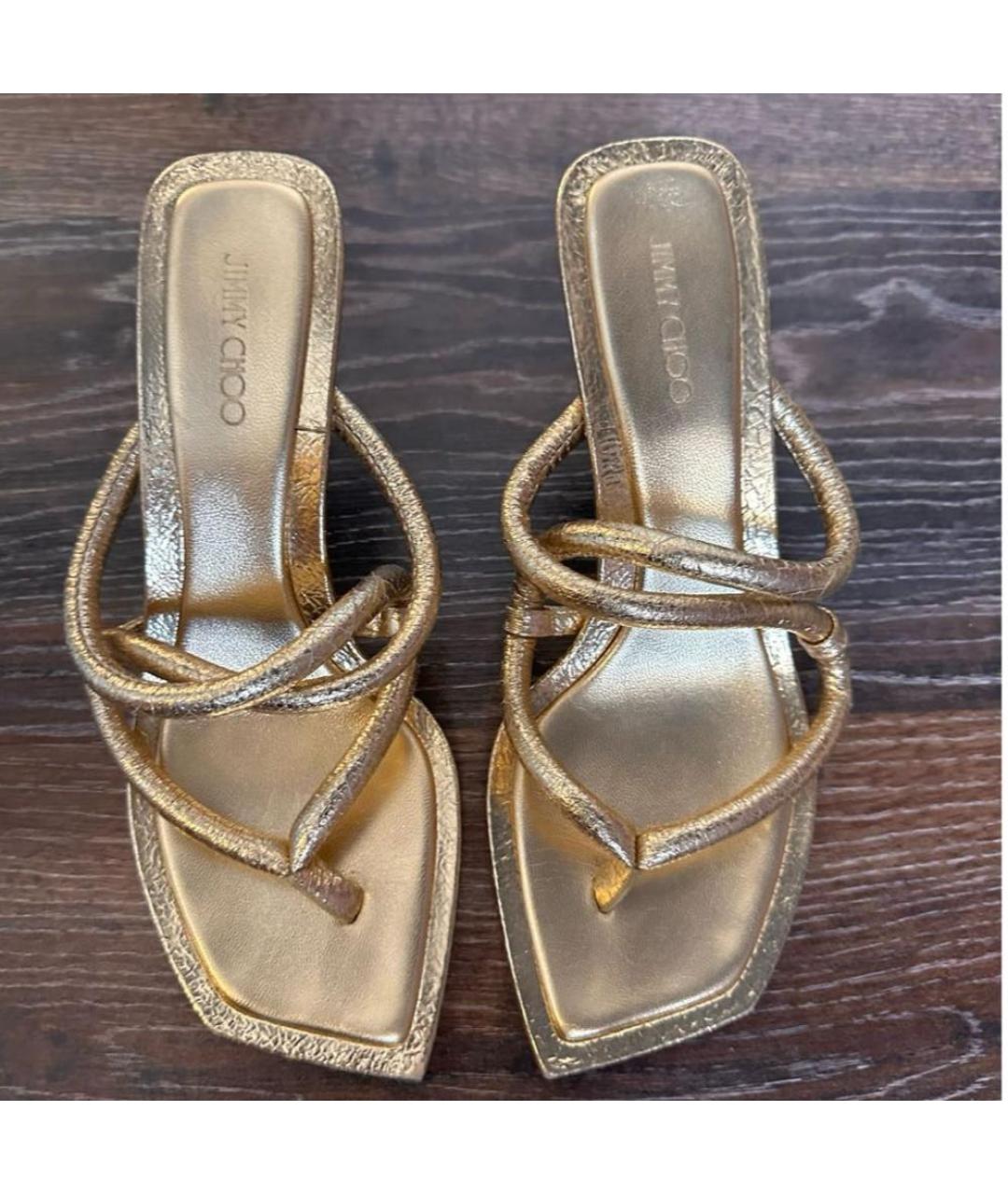 JIMMY CHOO Золотые кожаные босоножки, фото 2