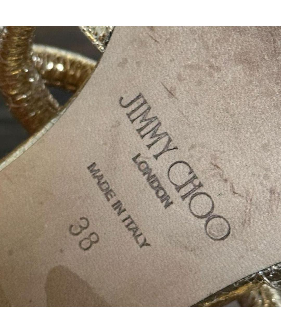 JIMMY CHOO Золотые кожаные босоножки, фото 6