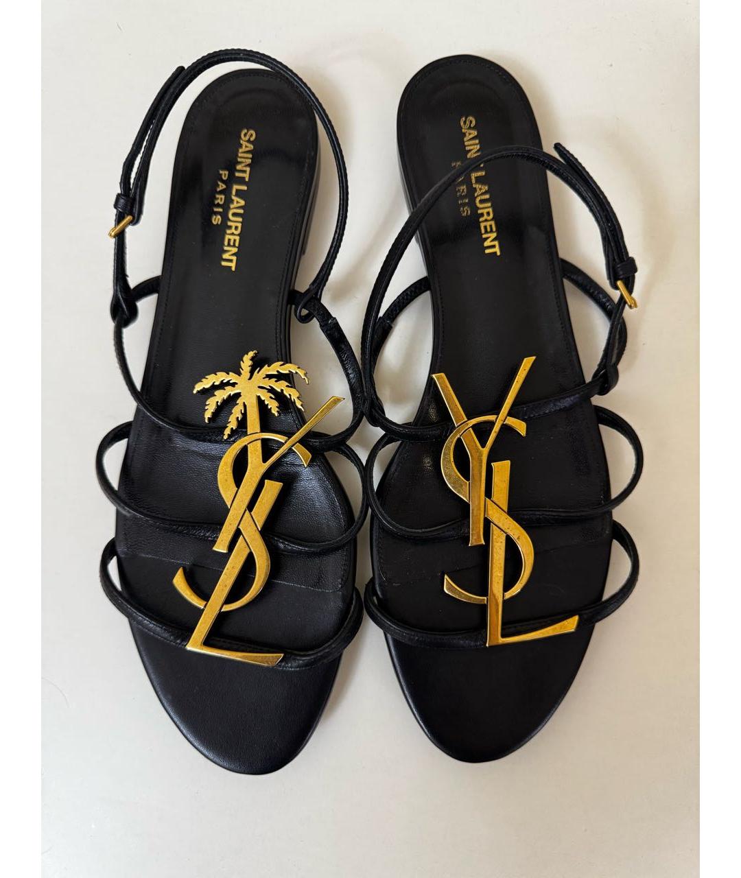 SAINT LAURENT Черные кожаные сандалии, фото 2