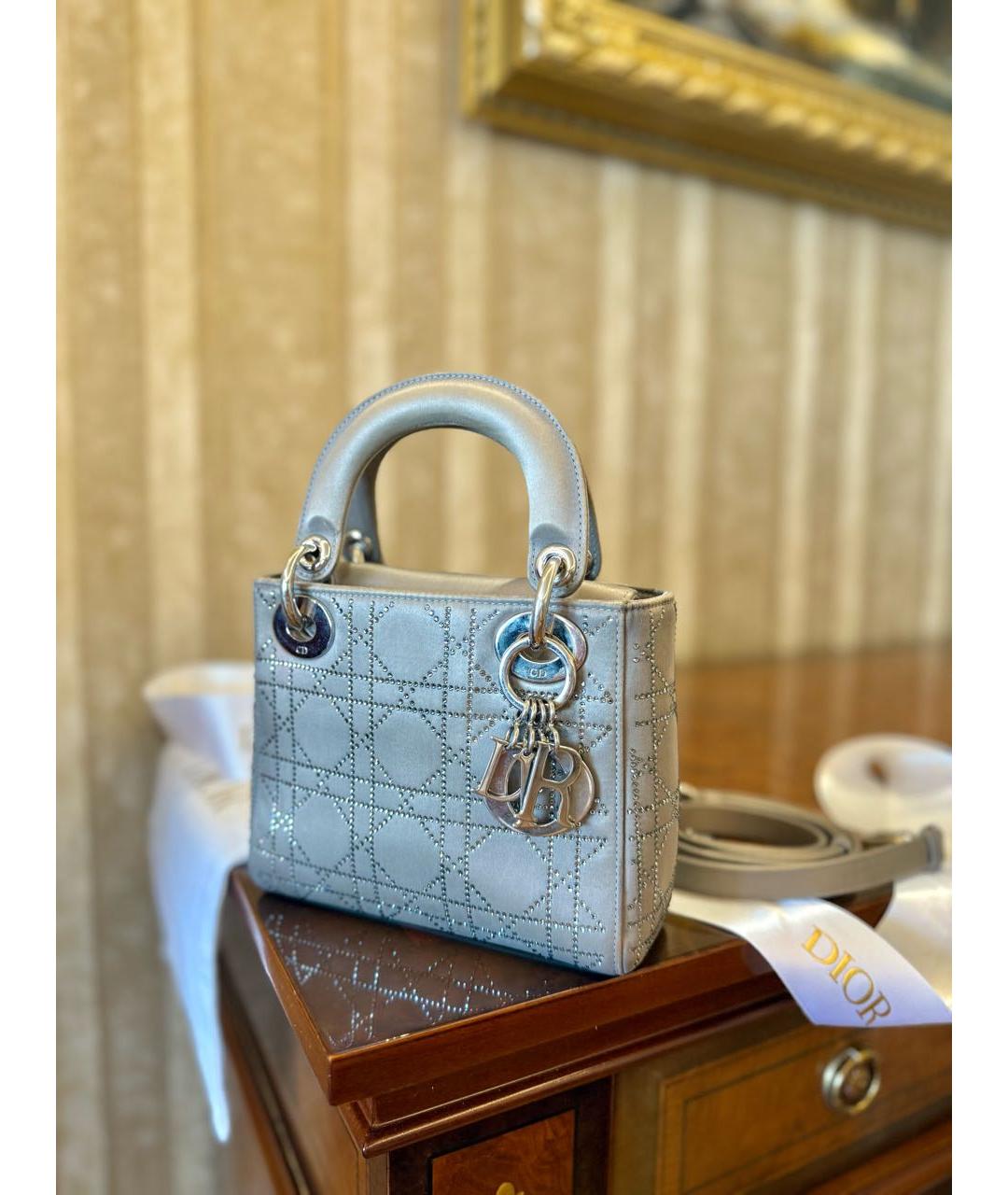 CHRISTIAN DIOR Серая шелковая сумка с короткими ручками, фото 5